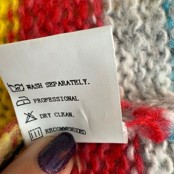 Misslook Womens Multi Stripe Open Front Yellow/Grey/Red Knit Sweater Cardigan - Picture 10 of 10